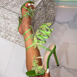 With A Snake-Shaped Winding Dew Water Drill Flashing Bow And High Heel Sexy Sandals Women's