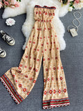 Bohemian Women Printed Jumpsuits Female Sexy Slash Neck Off Shoulder High Waist Wide Leg Loose Romper Vacation Beach