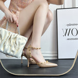 Bare Pointed Beautiful High Heels Women 2025 New Spring And Summer Willows Sexy Sandals Rivet Single Shoes