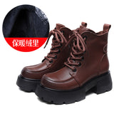 Layer Of Cow Skin English Wind Martin Boots 2025 Autumn And Winter New Round Head Thick Bottom Increase Plus Velvet Warm Short
