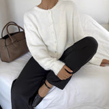 White With Soft Knitted Cardigan Female Retro Buckle Gray Wool Sweater Coat In