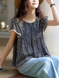 The Age Of Small Broken Flowers Leaves Side Short Sleeve Dolls Holiday Chindal Shirt Women Summer Belly Cover Tops High-End