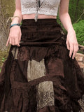 Patchwork Velvet Printed Midi Skirt- Outfit