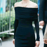 Zingj Autumn Women's Liu Wen With A Sexy Shoulder French Temperament Slim