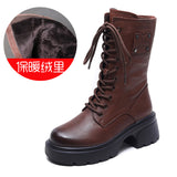Boots Thick Background Retro Martin Boots Women Leather Autumn And Winter New Velvet And Coarse And Locomotive