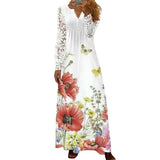 Women's 2025 Summer Women's New Dress Fashion Printed Lace Long Sleeve