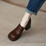 Women's 2025 Spring And Autumn Retro Large Belt Buckle Deep Thick-Sed Thick Heel Round Head Tight With High