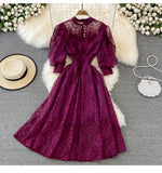 Wind Collar High-Rise Thin Foam Sleeve Lace Dress Bohemian Seaside Holiday Dress