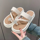 Toe Diamond Slippers Female 2025 Summer New Korean Version Fashion Leisure Thick Bottom One Word Outside Wear