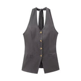 Fragrant Cotton Lint Neck Vest Set Of Women's Summer With Light Luxury High-End Trousers Two