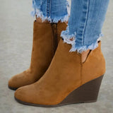 Autumn And Winter New Flat Bottom Slope And Short Boots Women's Round Head Side Zipper Large-Size