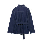 And Summer New Women's Women's Belt Lap Tie Denim Coat Wide Leg