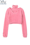 Out Long Sleeve Pink Crop Top Female Clothing Casual Pullover Sexy Sweater Women Corset Clothes Aesthetic Y2k Top