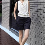 Tiansi Linen Tibetan Blue Cool Design Small Gentle Polo Collar Sleeveless Vest Topess Female