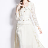 Small Scented Dress Female Senior Feeling Heavy Industry Nail Bead Metal Collar Lace Splicing Hundred Folded Fairy