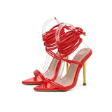 Pointed Cross-Lace Fashion Shoes Women 2025 Summer High Heel Fine Belt Combination