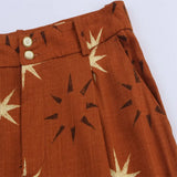 New Women's Sun-Print Linen-Blend Vest Blouse Wide-Legged Trousers