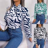 Shooting 2025 Spring And Summer Temperament Hit Color Stripe With Lantern Sleeve Chiffon Shirt Women's