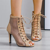 Cool Boots Fine Heel With Fashion With Net Mesh Fish Mouth High Heel Sandals With Jazz Dance Shoes Women's