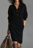 New Autumn Casual Button Collar Loose Straight Knitted Long Sweater