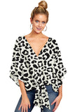 Women's Sexy Hot Girl Spring And Summer V-Neck Short-Sleeved Knot Print
