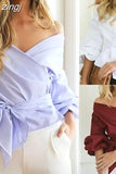 Harajuku Shirts White Blouse Sexy Off Shoulder Tops Solid V-Neck Fashion Women Blouse and Tops Y2K Clothes