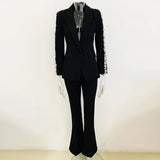 Fashion New Heavy Industry Nails Studded Suit Micro-Thorn Trousers Set Two