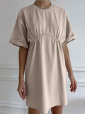 Summer New Cotton Dress Women's Casual Loose Round-Neck T-Neck Round-Neck A-Shaped Dress Women's