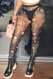 Women Pantyhose Fishnet Stockings Fashion Sexy High Waist Skinny Ripped Heart Socks Mesh