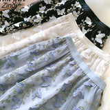 Embroidery Tulle Skirt Women Elegant Design A-Line High Waist Long Pleated Skirt Female Sweet Butterfly Mesh Tutu