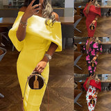 New Women's Oblique Shoulder Print Sexy Bag Hip Dress Body Temperament Dress Female