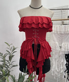 Shooting Hottie Belt Lotus Side Splicing Lace Bra Vest Word Shoulder Ribbon Short Coat