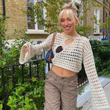Neck Summer Girl Fashion Sexy Irregular Ripped Hollow-out Knitted