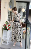 Light Luxury Retro Sleeveless V-Neck Print Dress Women's Summer Waists Thin Temperament Elegant Famous