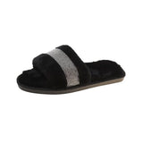 Zingj New Wool Mop Indoor Home Plush Slippers Warm Flat Bottom Rhinestone 43 Large Size-Outfit