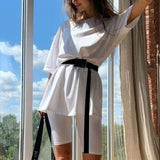 Spring And Summer New Hot Women's Clothing Two Sets With Belts Solid Color Home Loose Sports Fashion Leisure