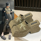 Summer New Fashion Women's Shoes Korean Version With Thick Bottom Word-Dragging Female Cake Bottom Slope With Water Diamond