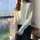 Zingj Winter New Style Inside Build Small Head Bottom Lady Sweater Jacket Pure Color Half High Turtleneck Short Sweater Woman-Outfit