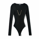 Style Trend Long-Sleeved V-Neck Buckle-Coat Shirt Bottoming Women's Solid-Colored Clothes Based