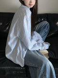 Zingj Autumn New Lazy Wind Relaxed Striped Shirt Coat Female Loose And Versatile Sunscreen Long-Sleeve