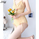 Cover-up Women V-neck Sexy Retro Simple Vacation Slim Sweet Sexy Backless Summer Ulzzang Ladies Swinwear Classic