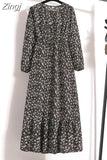 Women Summer Dress Floral Print Casual Long Dresses Female Long Sleeve Elegant A Line Beach
