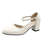 Women's 2025 Four Seasons New Round Head Simple Shallow Single Shoes Women's Buckle Thick Heel High Heels Women's
