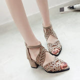 Mouth Sandals Women's Shoes Summer New Temperament Harajuku Hollow Coarse Back Zipper Large-Size High