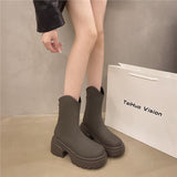 Boots Women 2025 Autumn And Winter New Round Head Coarse And V Mouth Thick Bottom Small Boots After Zipper Thin Martin