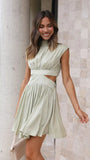Zingj Years Pure Color Sweet Wind Summer Money Receive Waist Stand Collar Show Waist Short Dress