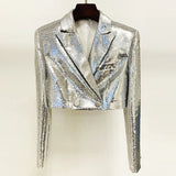Fashion Personality BLING BLING Shiny Squin Short Suit Half-Swear Set
