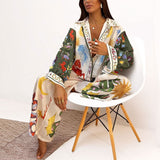 Women's Clothing Printing Color Loose Waist Pocket Broad Legs Casual Fashion Set Women's Two