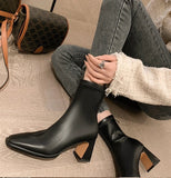 Women's Shoes Square Head Short Boots 2025 New Winter Korean Version Of High Heel And Thick Zipper Fashion Martin
