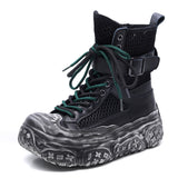 Layer Kraft Breathable Mesh Martin Boots 2025 Summer New Hollow Cool Boots Leisure Thick-Bottomed High-Top